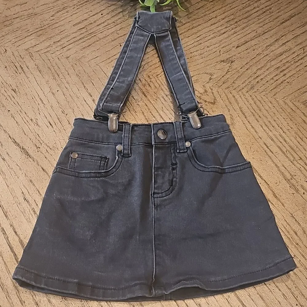 Little Eleven Paris Denim Skirt with Suspenders 4T
